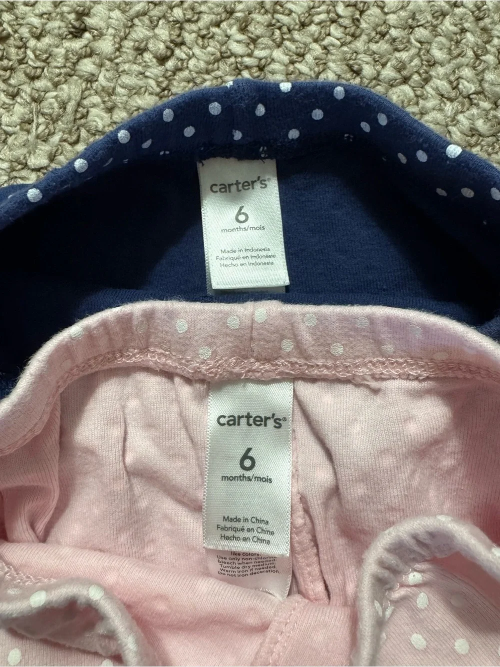 Set of 2 Baby Girl Carter's Polka Dot Pants Leggings Navy & Pink 6 Months